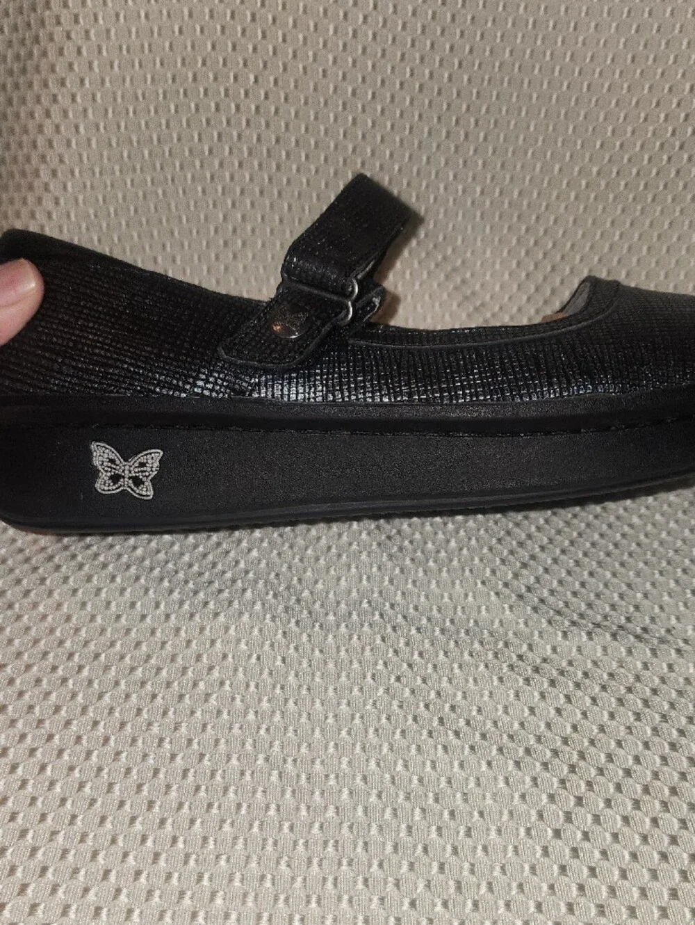 Alegria Black Textured Mary Jane Flats